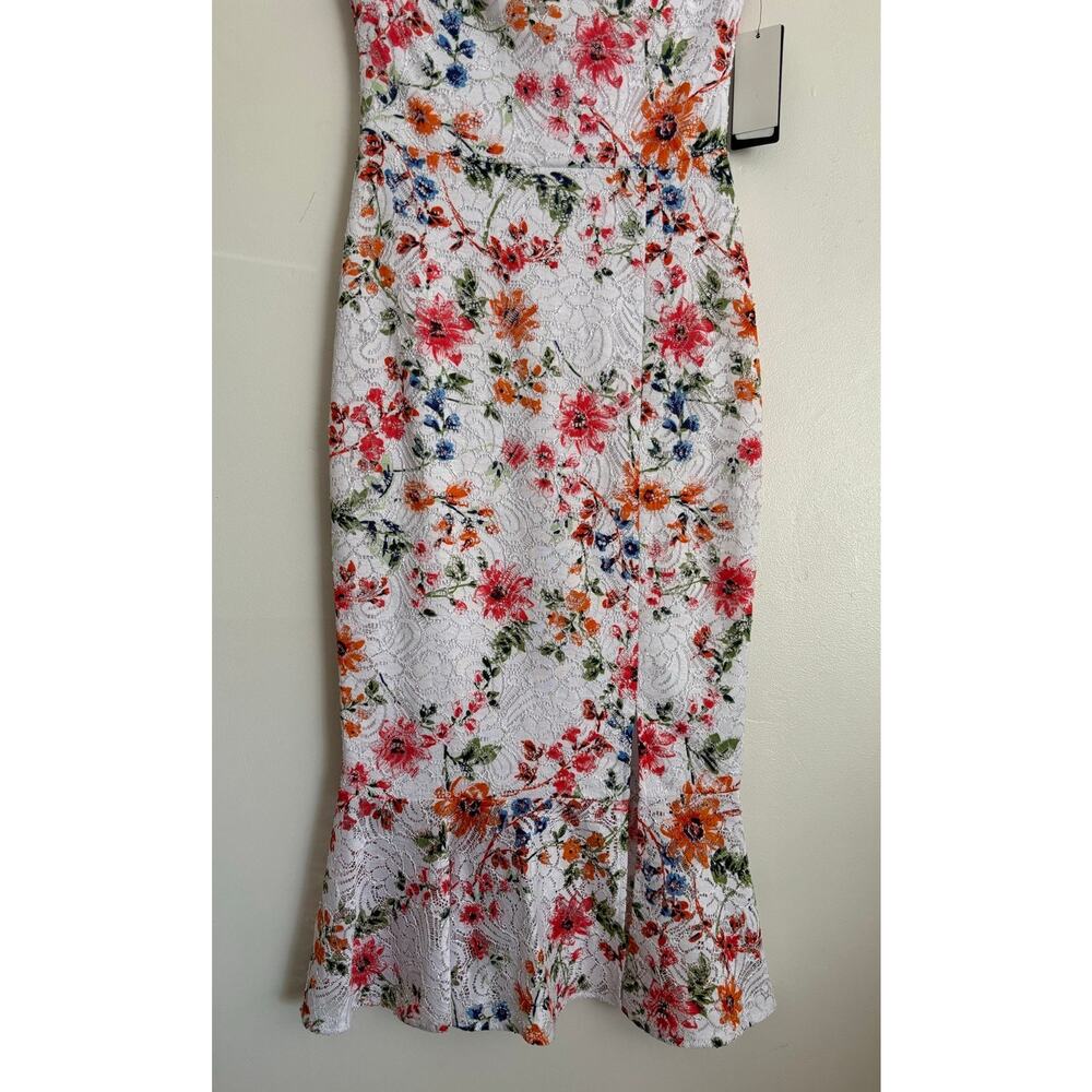 Guess White Pink Floral Lace Bodycon Trumpet Knee-Length Dress 0 - Picture 3 of 8